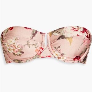 Floral-print underwired bandeau bikini top with removable straps - Antique rose